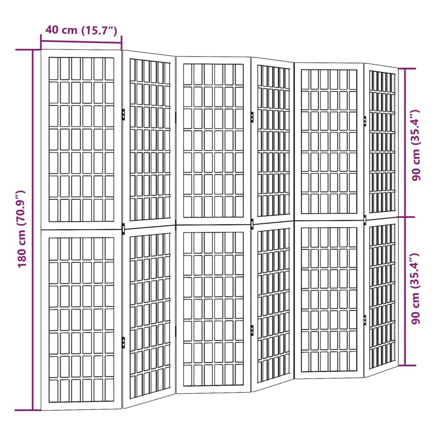 Kamerscherm met 6 panelen massief paulowniahout zwart
