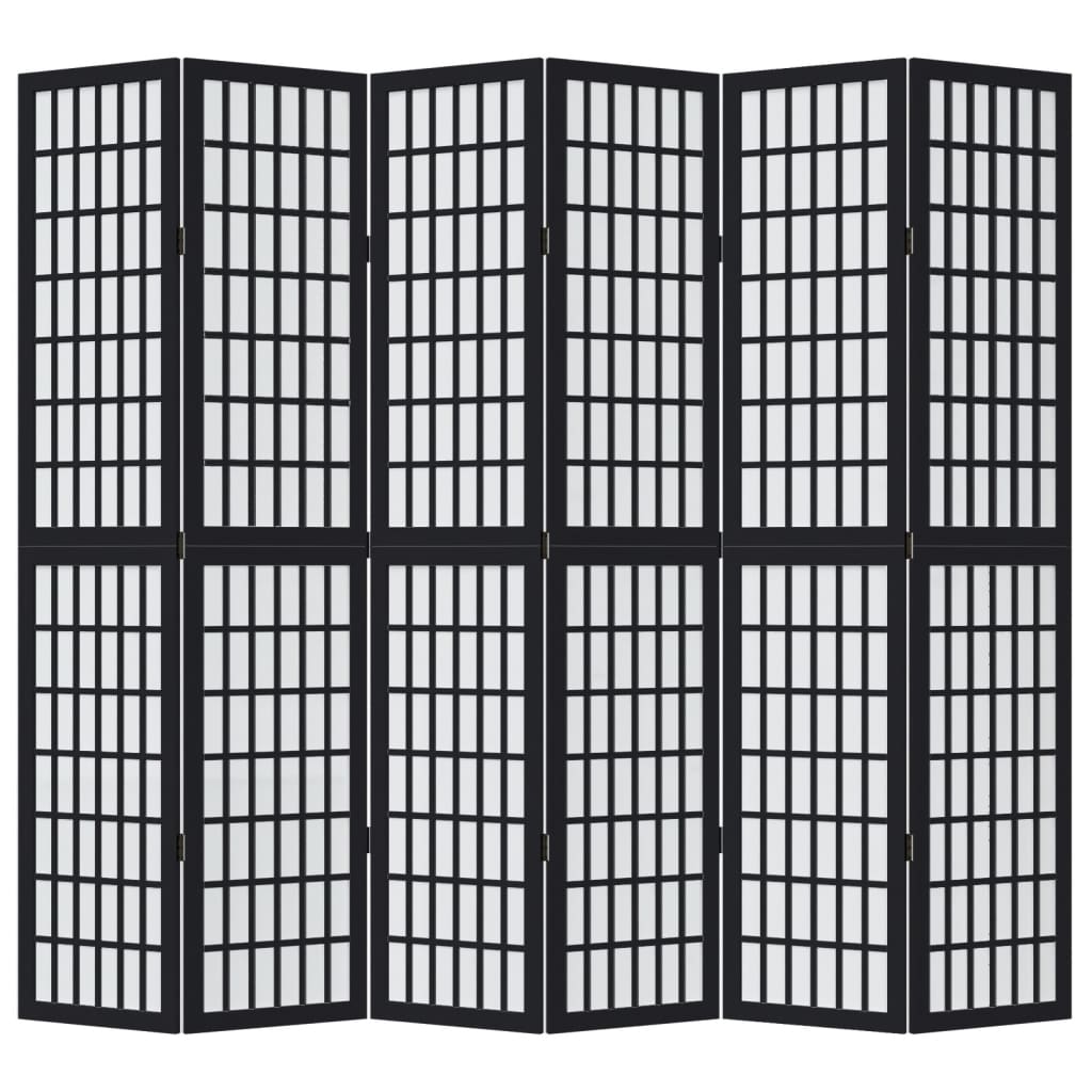 Kamerscherm met 6 panelen massief paulowniahout zwart