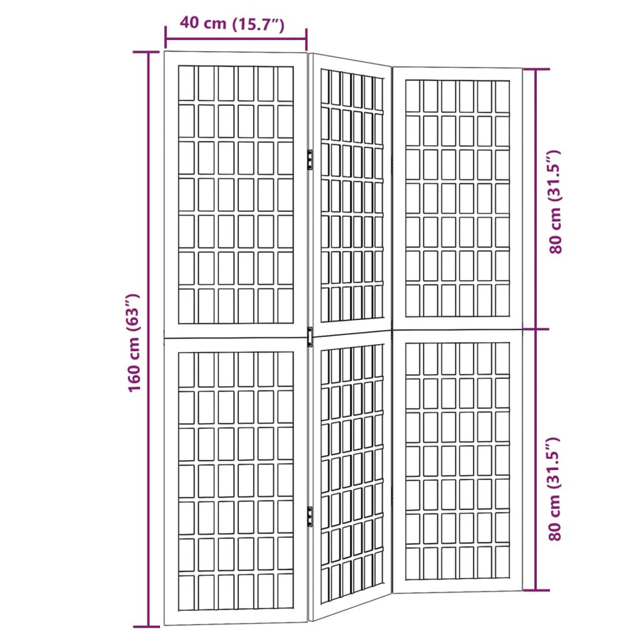 Kamerscherm Met 3 Panelen Massief Paulowniahout Wit