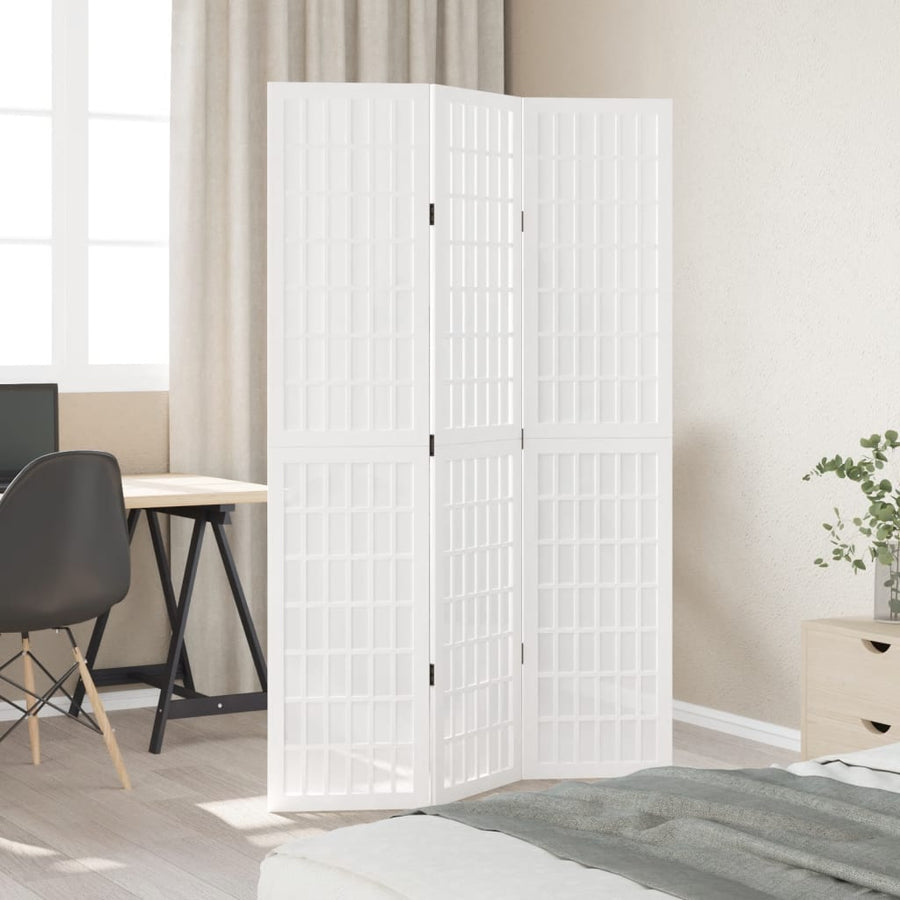 Kamerscherm met 3 panelen massief paulowniahout wit