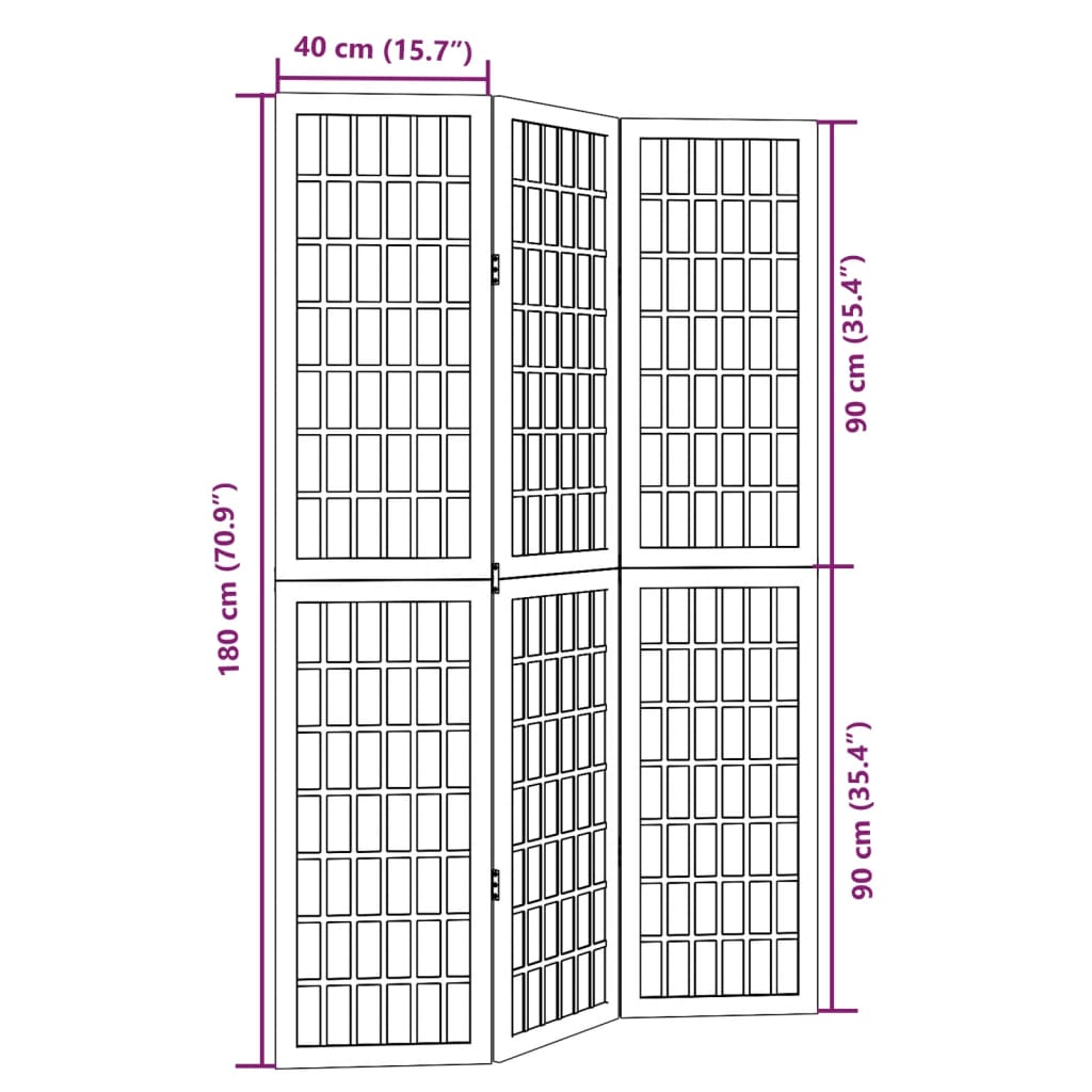 Kamerscherm met 3 panelen massief paulowniahout wit