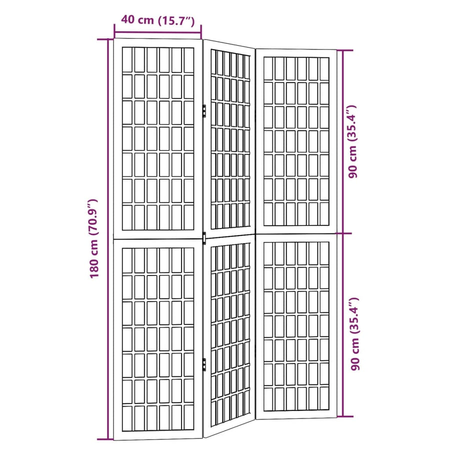 Kamerscherm met 3 panelen massief paulowniahout wit