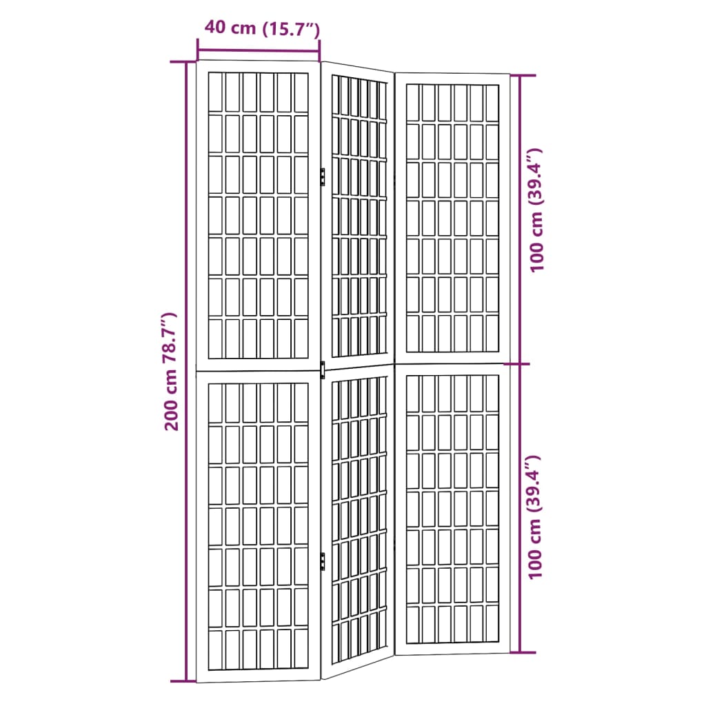 Kamerscherm Met 3 Panelen Massief Paulowniahout Wit 40 x 200 cm