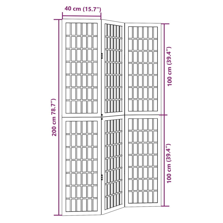 Kamerscherm Met 3 Panelen Massief Paulowniahout Wit 40 x 200 cm
