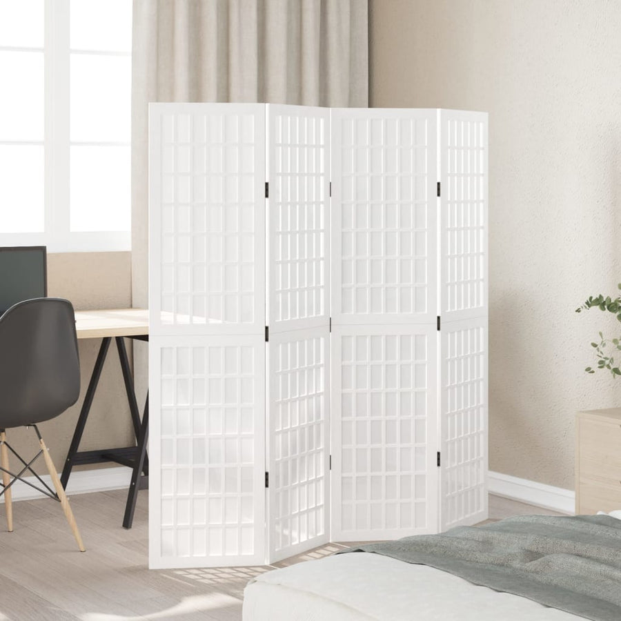 Kamerscherm Met 4 Panelen Massief Paulowniahout Wit