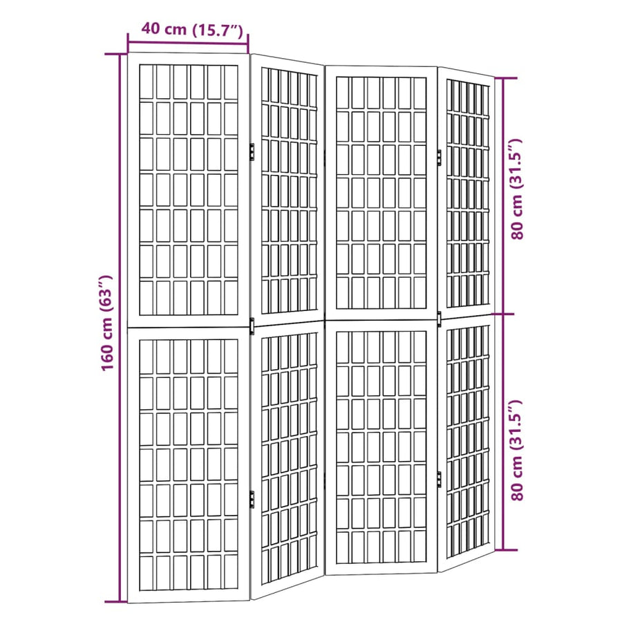 Kamerscherm Met 4 Panelen Massief Paulowniahout Wit