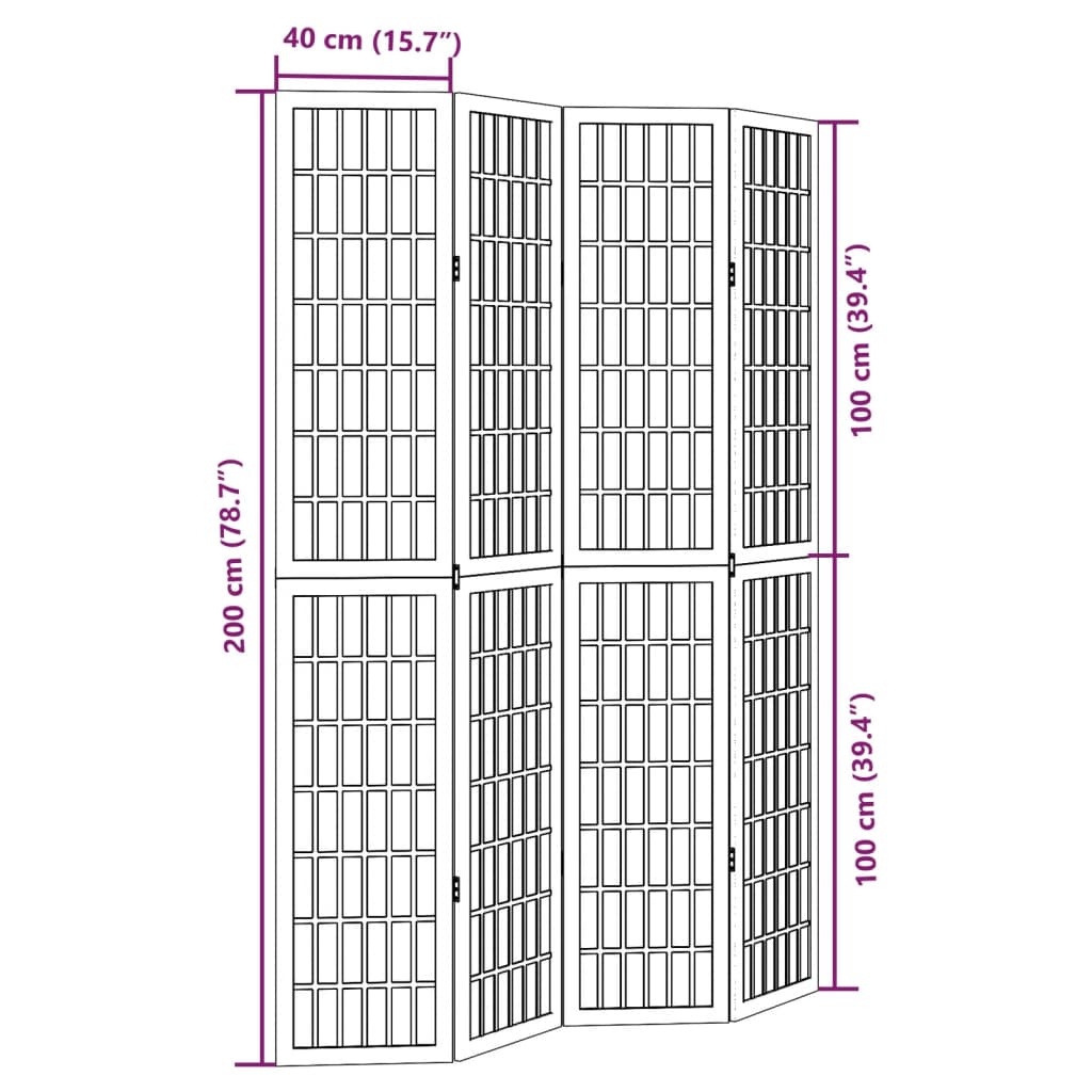 Kamerscherm Met 4 Panelen Massief Paulowniahout Wit 40 x 200 cm