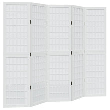 Kamerscherm met 5 panelen massief paulowniahout wit