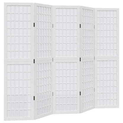 Kamerscherm met 5 panelen massief paulowniahout wit