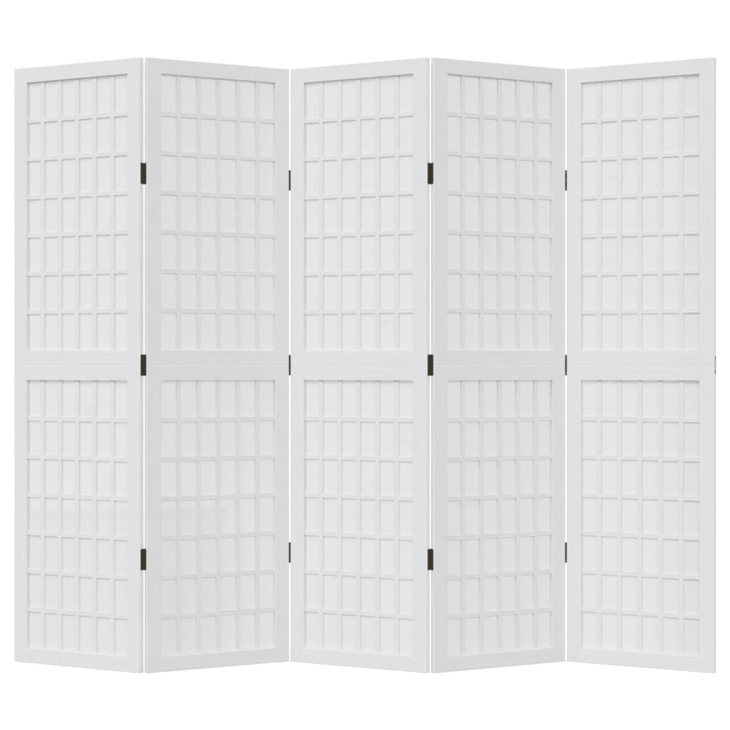 Kamerscherm met 5 panelen massief paulowniahout wit