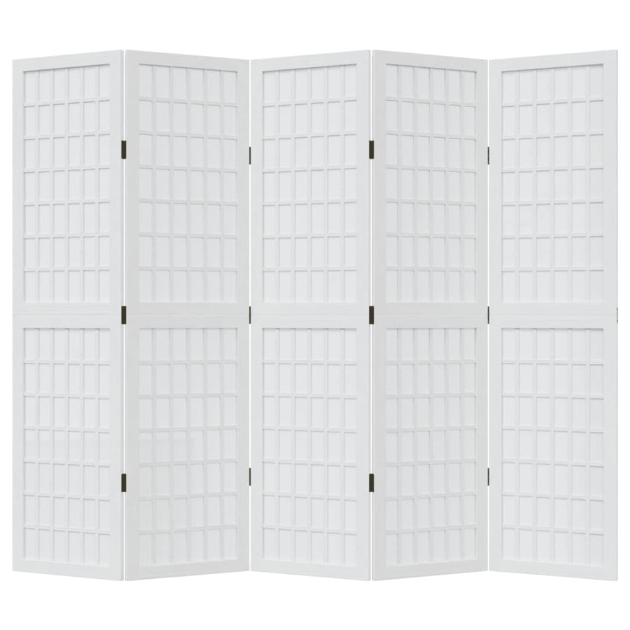 Kamerscherm met 5 panelen massief paulowniahout wit