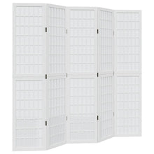 Kamerscherm met 5 panelen massief paulowniahout wit