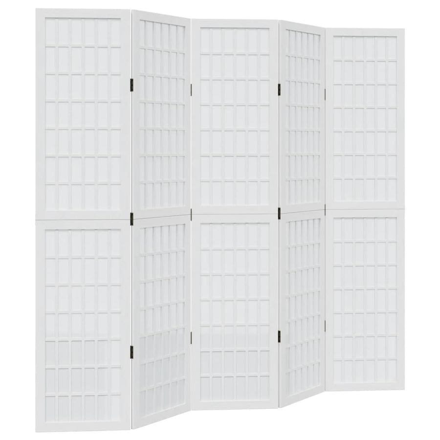 Kamerscherm met 5 panelen massief paulowniahout wit