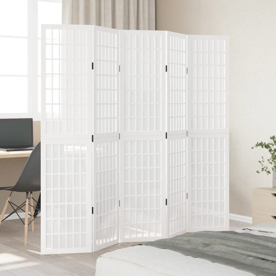 Kamerscherm met 5 panelen massief paulowniahout wit