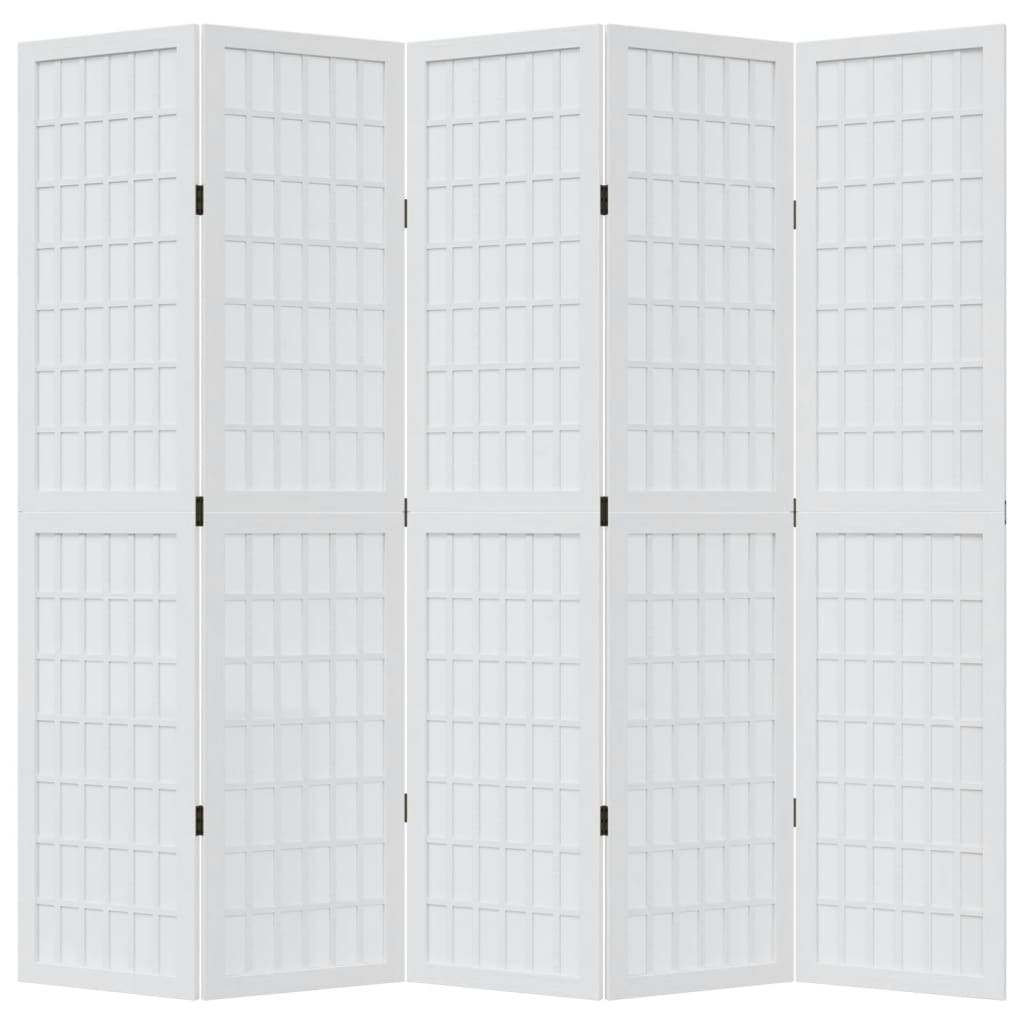 Kamerscherm met 5 panelen massief paulowniahout wit
