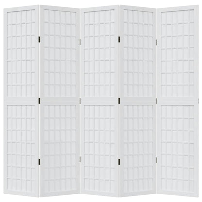 Kamerscherm met 5 panelen massief paulowniahout wit