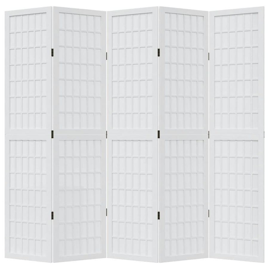 Kamerscherm met 5 panelen massief paulowniahout wit