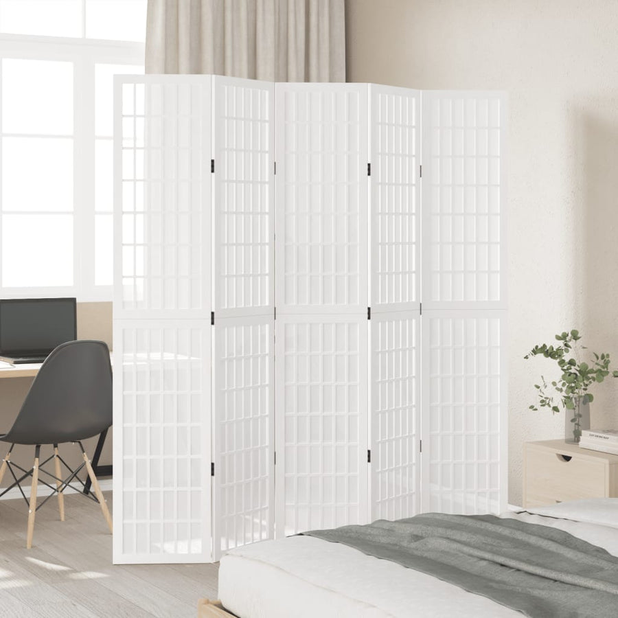 Kamerscherm Met 5 Panelen Massief Paulowniahout Wit 40 x 200 cm