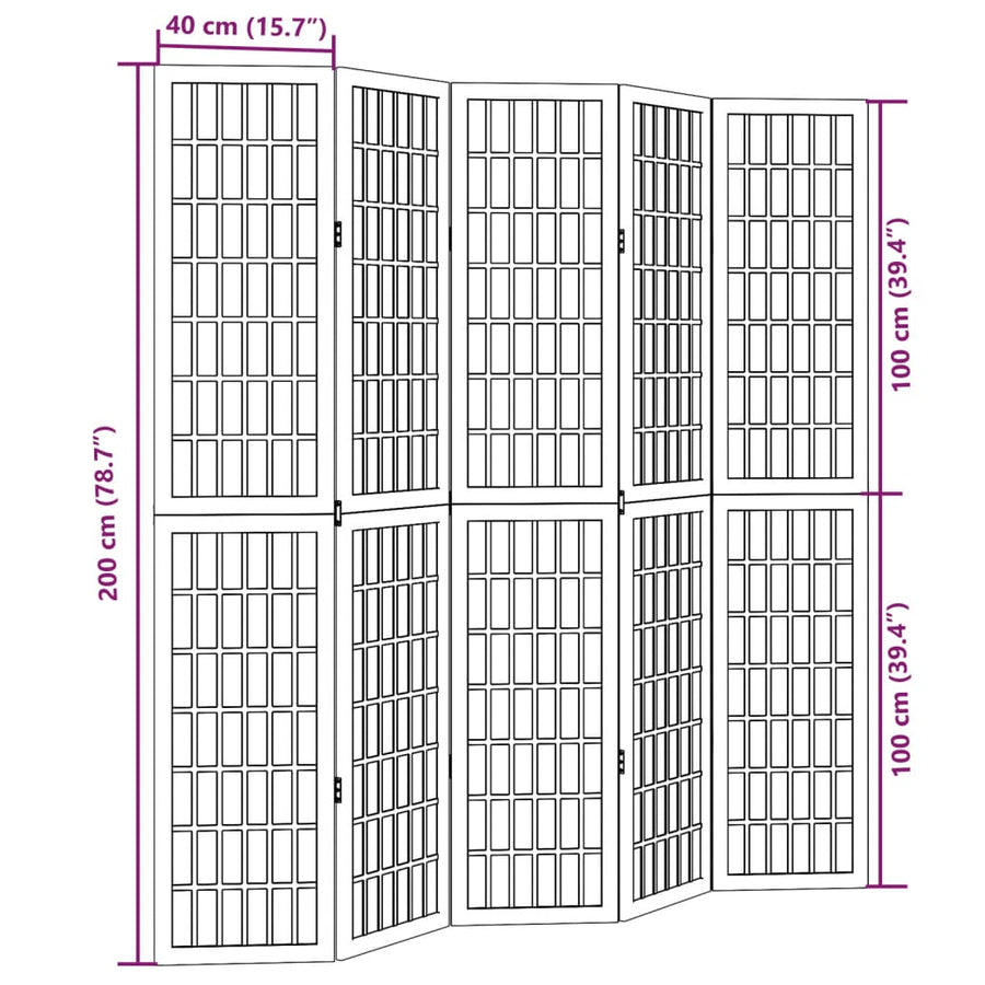 Kamerscherm Met 5 Panelen Massief Paulowniahout Wit 40 x 200 cm