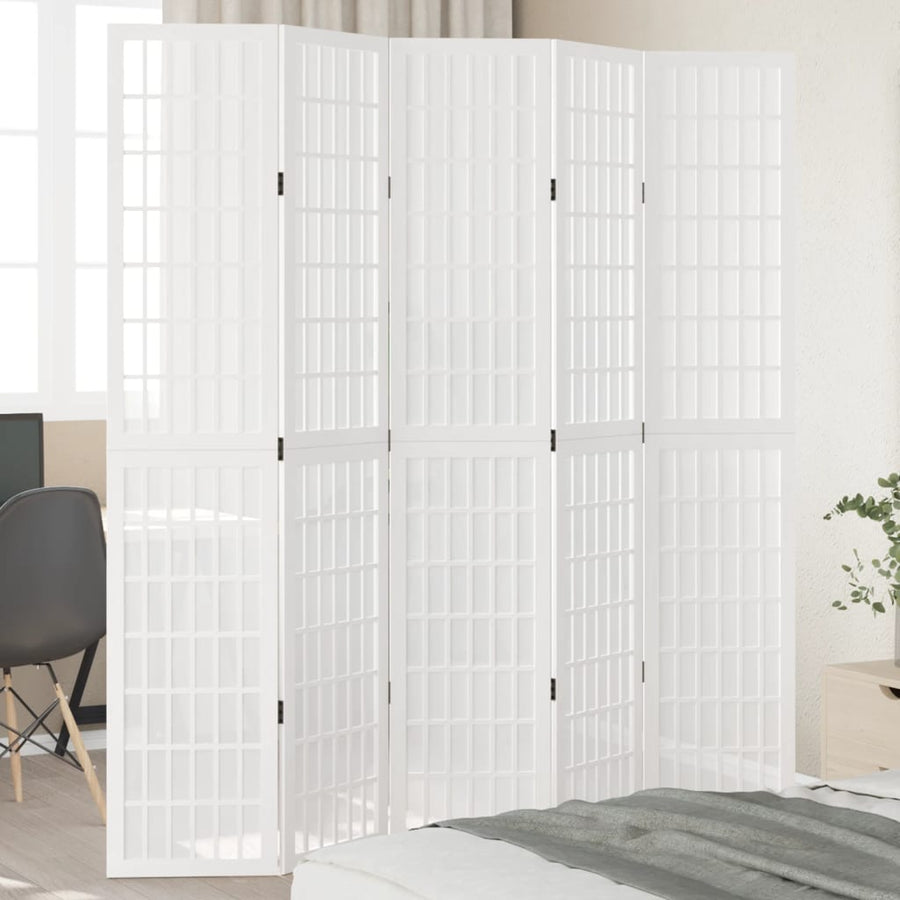 Kamerscherm Met 5 Panelen Massief Paulowniahout Wit 40 x 200 cm