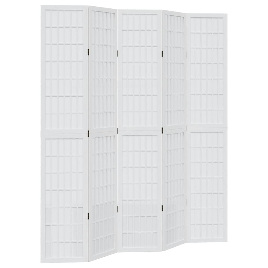 Kamerscherm met 5 panelen massief paulowniahout wit