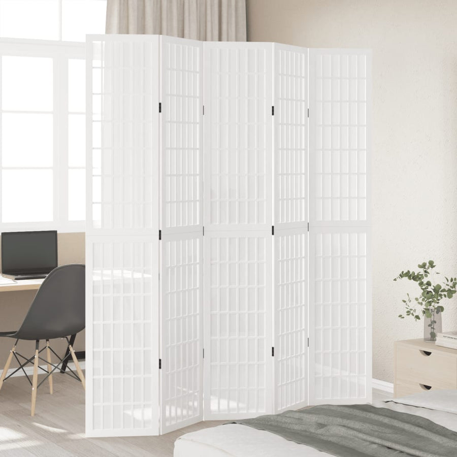 Kamerscherm met 5 panelen massief paulowniahout wit