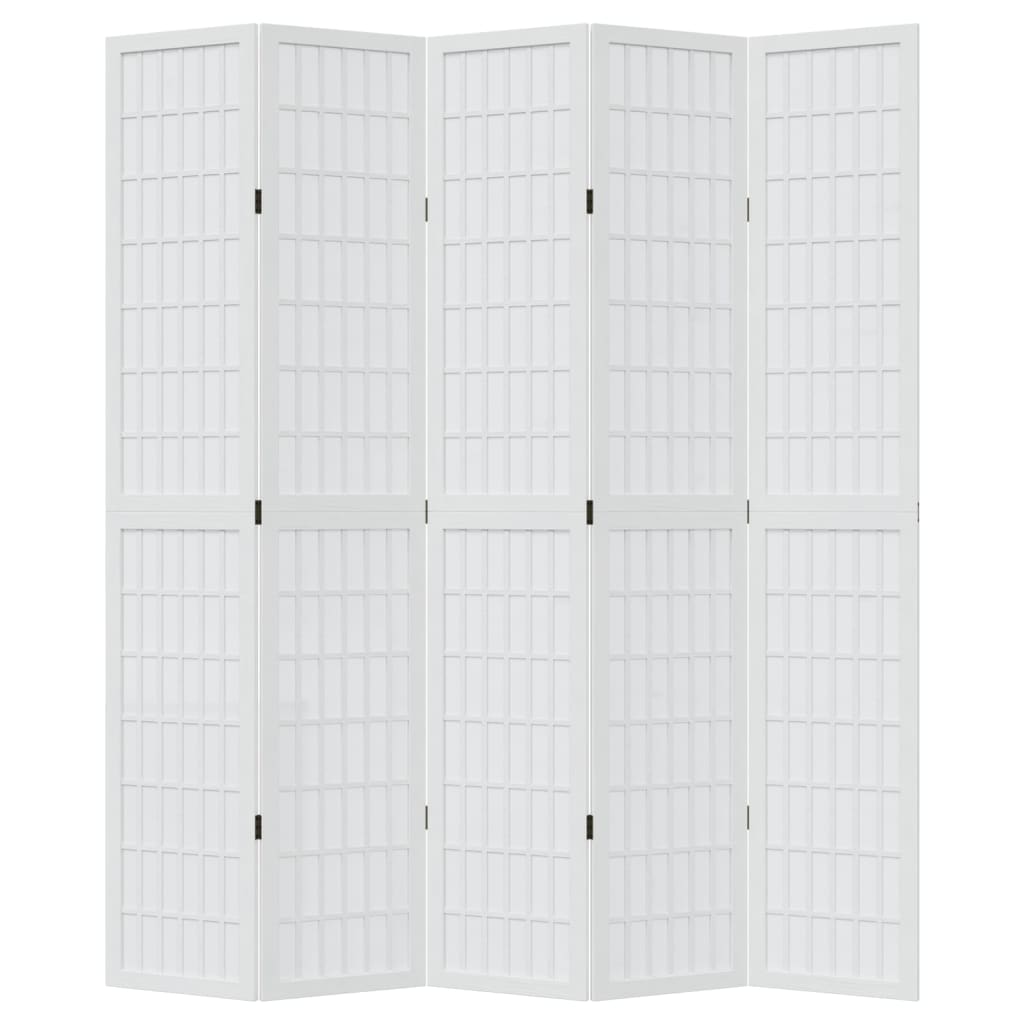 Kamerscherm met 5 panelen massief paulowniahout wit