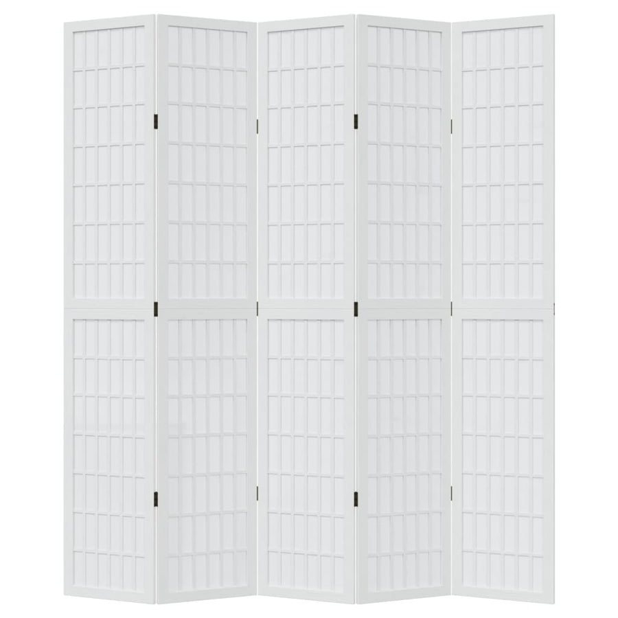 Kamerscherm met 5 panelen massief paulowniahout wit