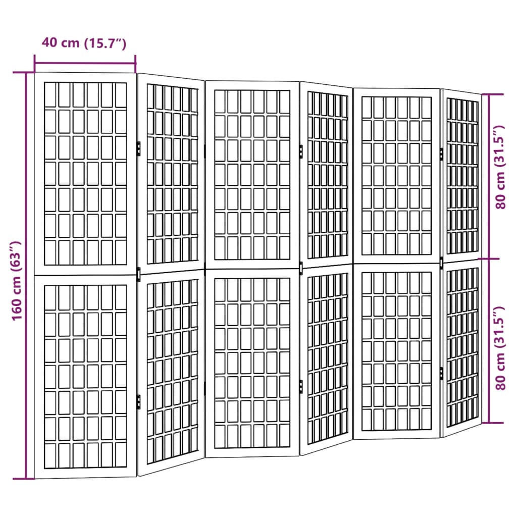 Kamerscherm met 6 panelen massief paulowniahout wit