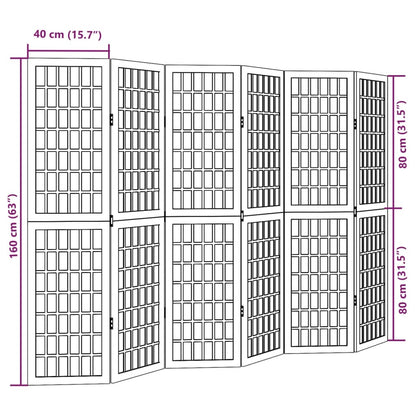 Kamerscherm met 6 panelen massief paulowniahout wit