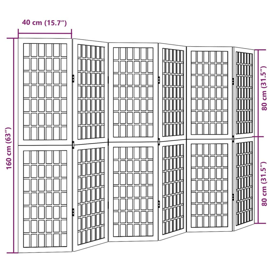 Kamerscherm met 6 panelen massief paulowniahout wit
