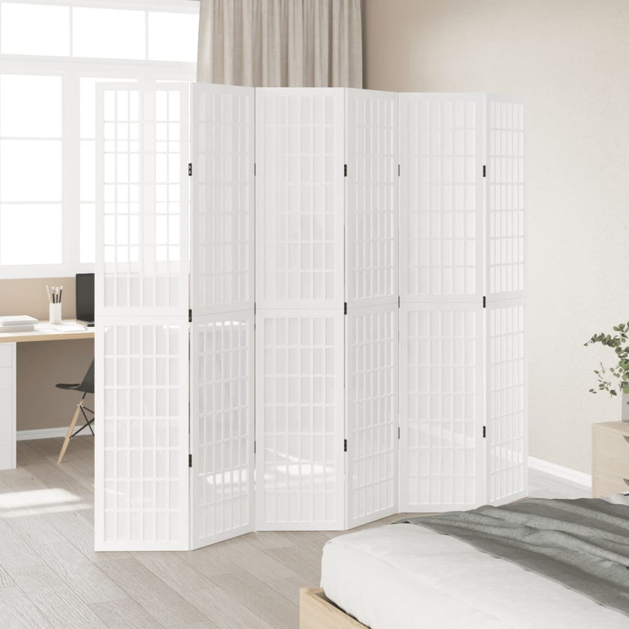 Kamerscherm Met 6 Panelen Massief Paulowniahout Wit 40 x 200 cm
