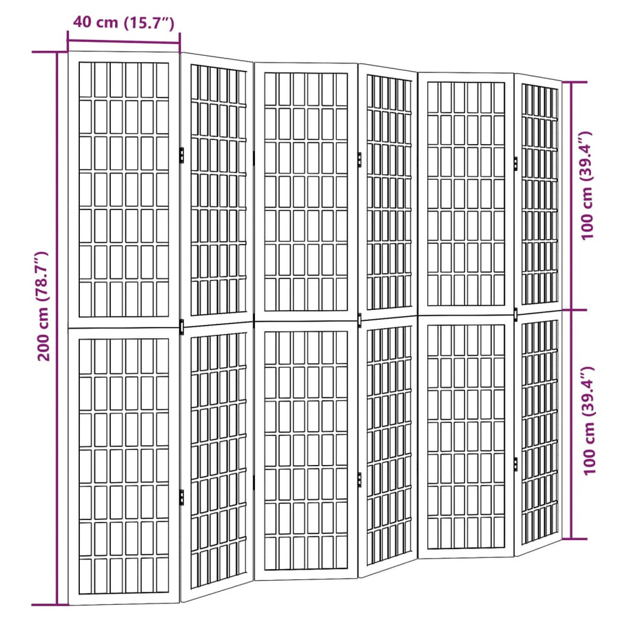 Kamerscherm Met 6 Panelen Massief Paulowniahout Wit 40 x 200 cm