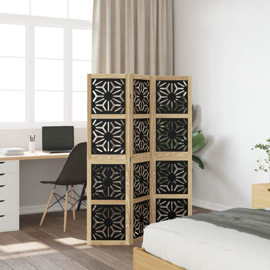 Kamerscherm met 3 panelen massief paulowniahout zwart
