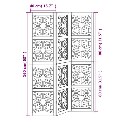 Kamerscherm met 3 panelen massief paulowniahout zwart