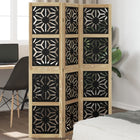 3-panel room divider solid paulownia wood black