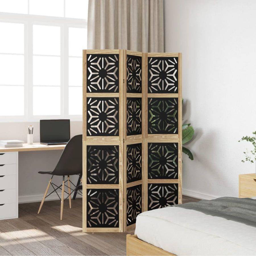 Kamerscherm met 3 panelen massief paulowniahout zwart