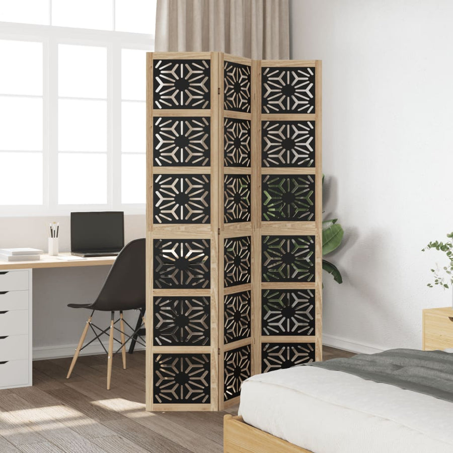 Kamerscherm met 3 panelen massief paulowniahout zwart