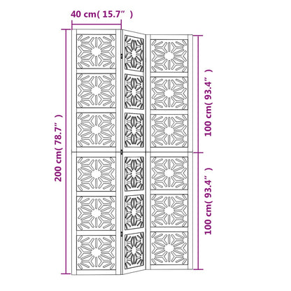 Kamerscherm met 3 panelen massief paulowniahout zwart