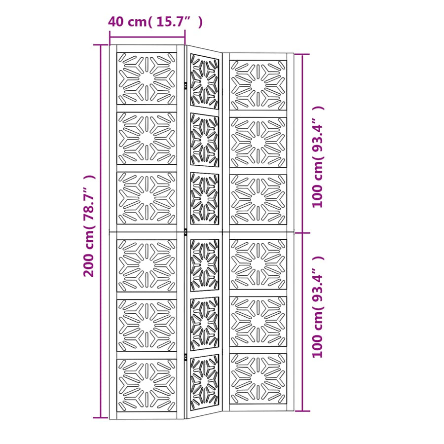 Kamerscherm met 3 panelen massief paulowniahout zwart
