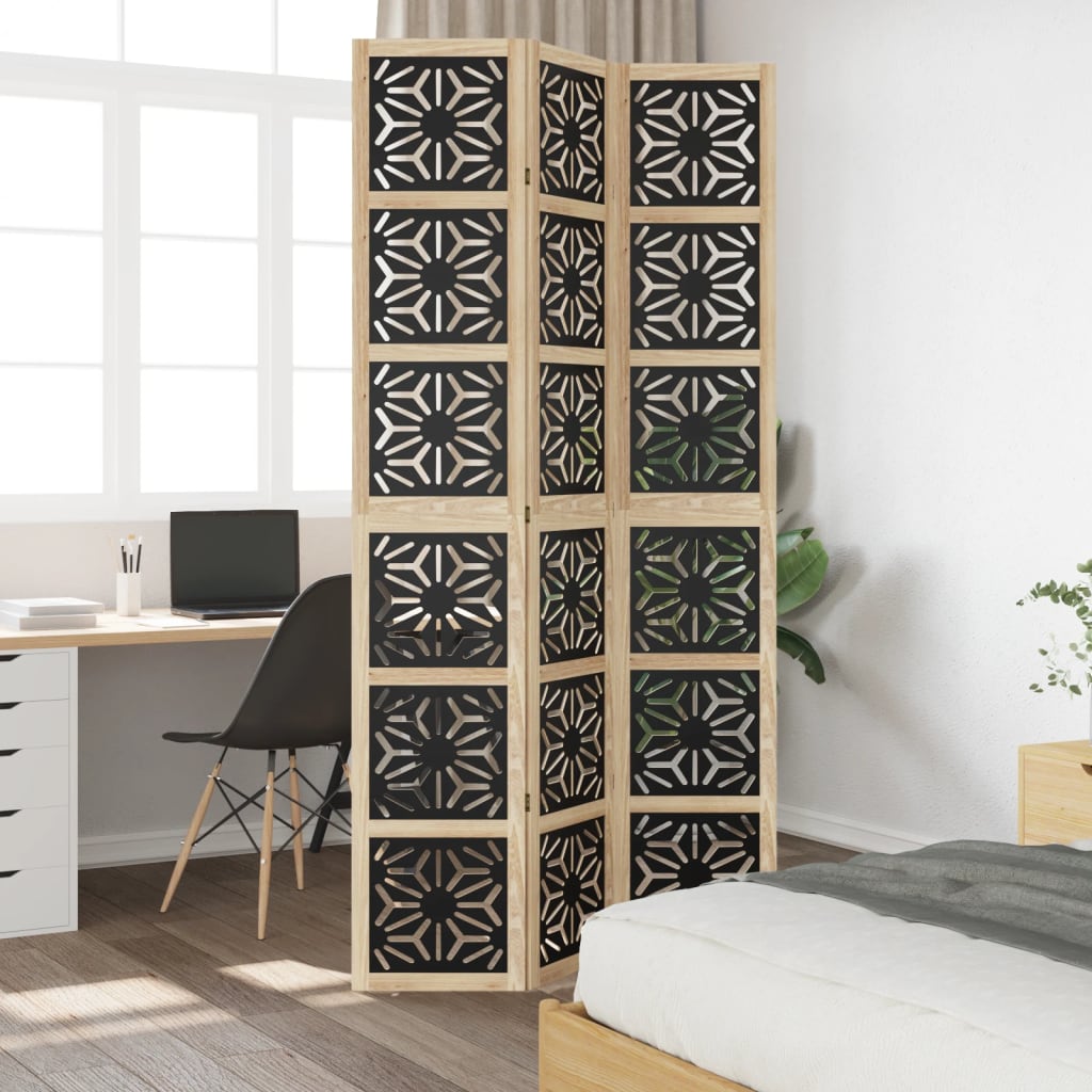 Kamerscherm met 3 panelen massief paulowniahout zwart