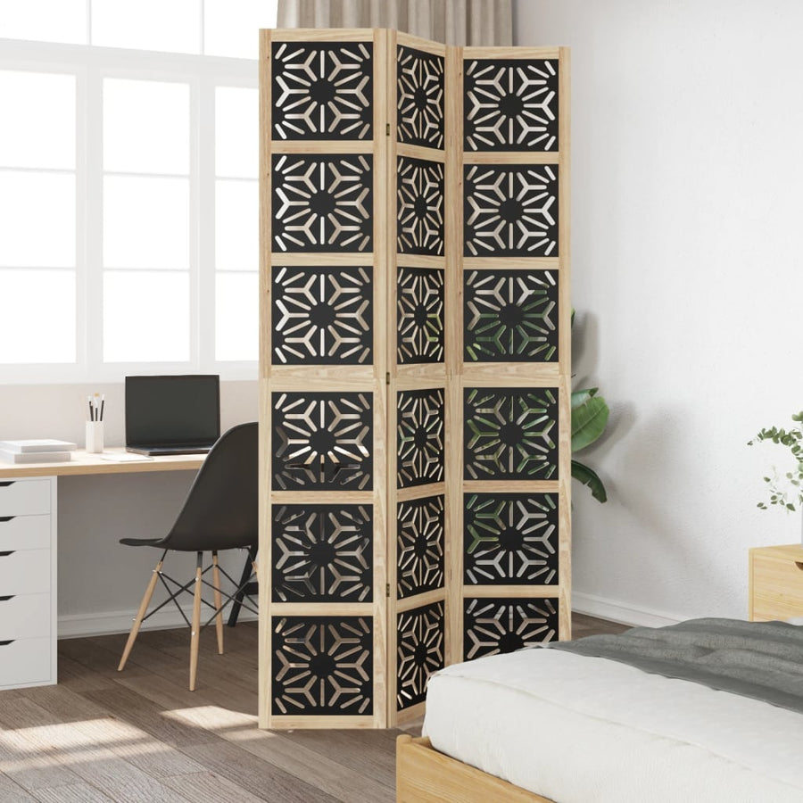 Kamerscherm met 3 panelen massief paulowniahout zwart