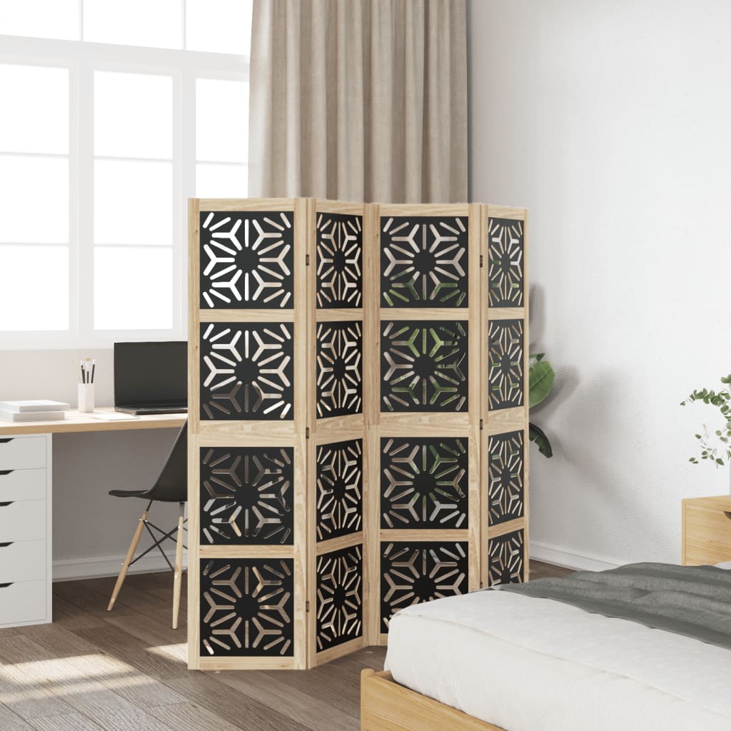 Kamerscherm met 4 panelen massief paulowniahout bruin en zwart