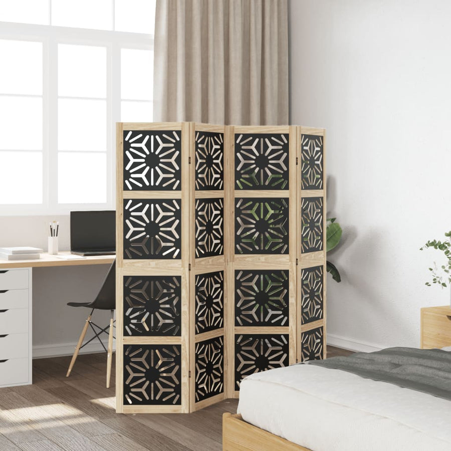 Kamerscherm met 4 panelen massief paulowniahout bruin en zwart