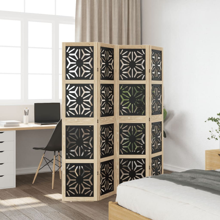 Kamerscherm met 4 panelen massief paulowniahout bruin en zwart