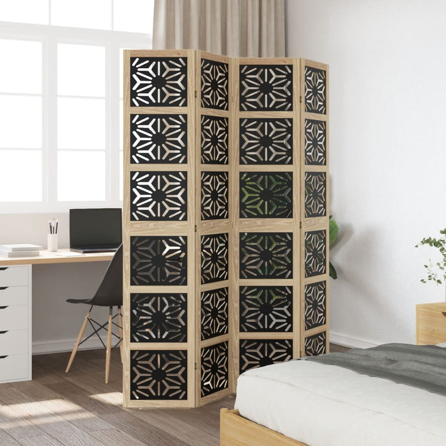 Kamerscherm met 4 panelen massief paulowniahout bruin en zwart