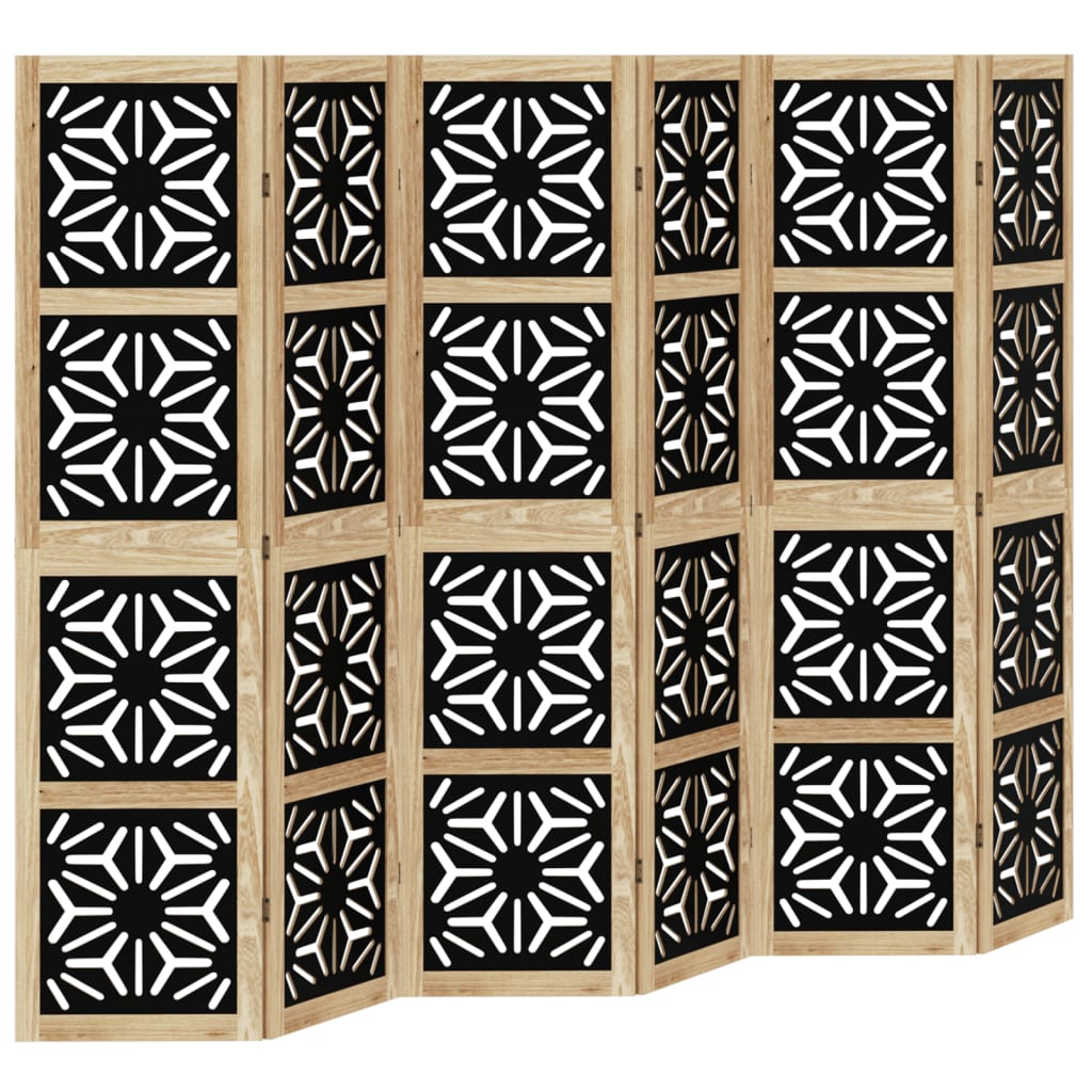 Kamerscherm met 6 panelen massief paulowniahout bruin en zwart