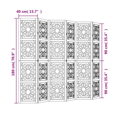 Kamerscherm met 6 panelen massief paulowniahout bruin en zwart