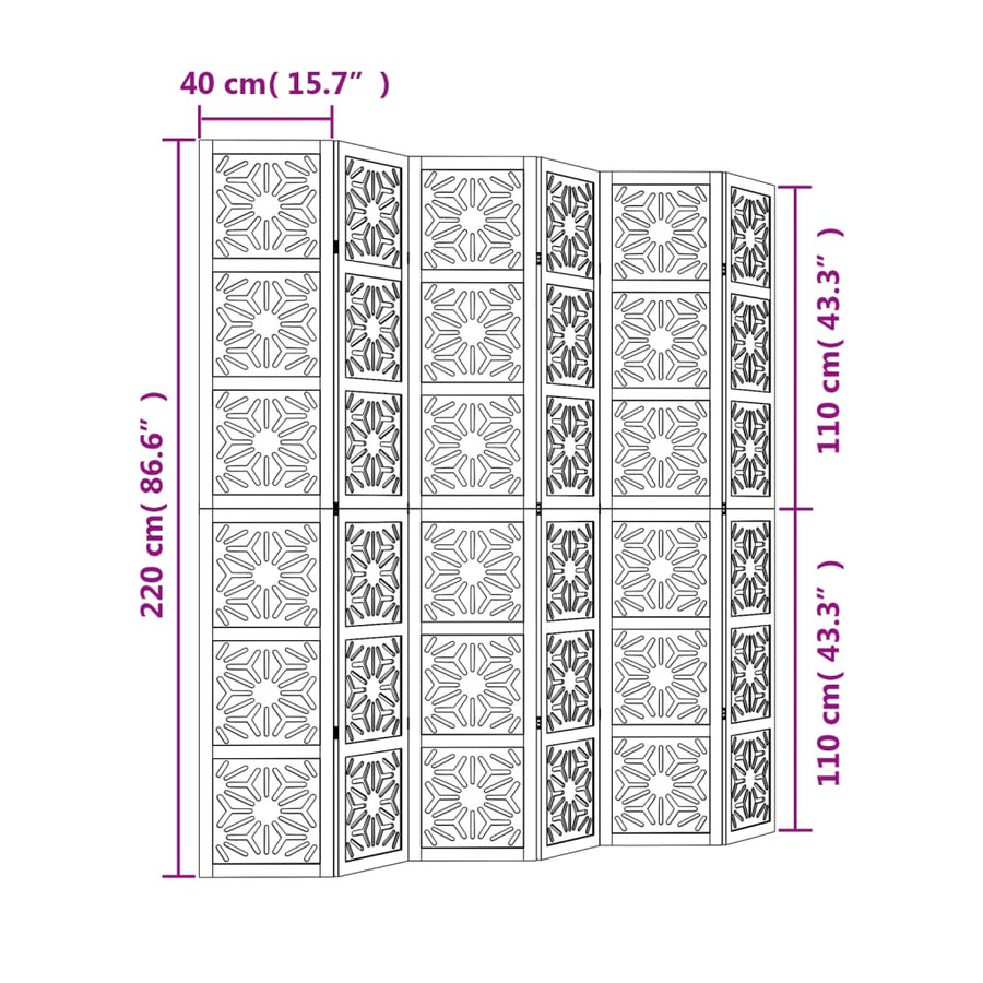 Kamerscherm met 6 panelen massief paulowniahout bruin en zwart