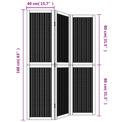 Kamerscherm met 3 panelen massief paulowniahout bruin